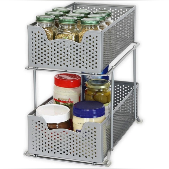 SIMPLE HOUSEWARE 2 Tier Sliding Cabinet Basket Organizer Drawer, Silver - Picture 13 of 15